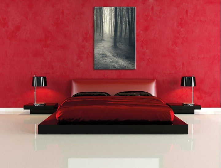 Pixxprint Düstere Landschaft schwarz weiss, Format: 100x70 auf Leinwand, 100x70