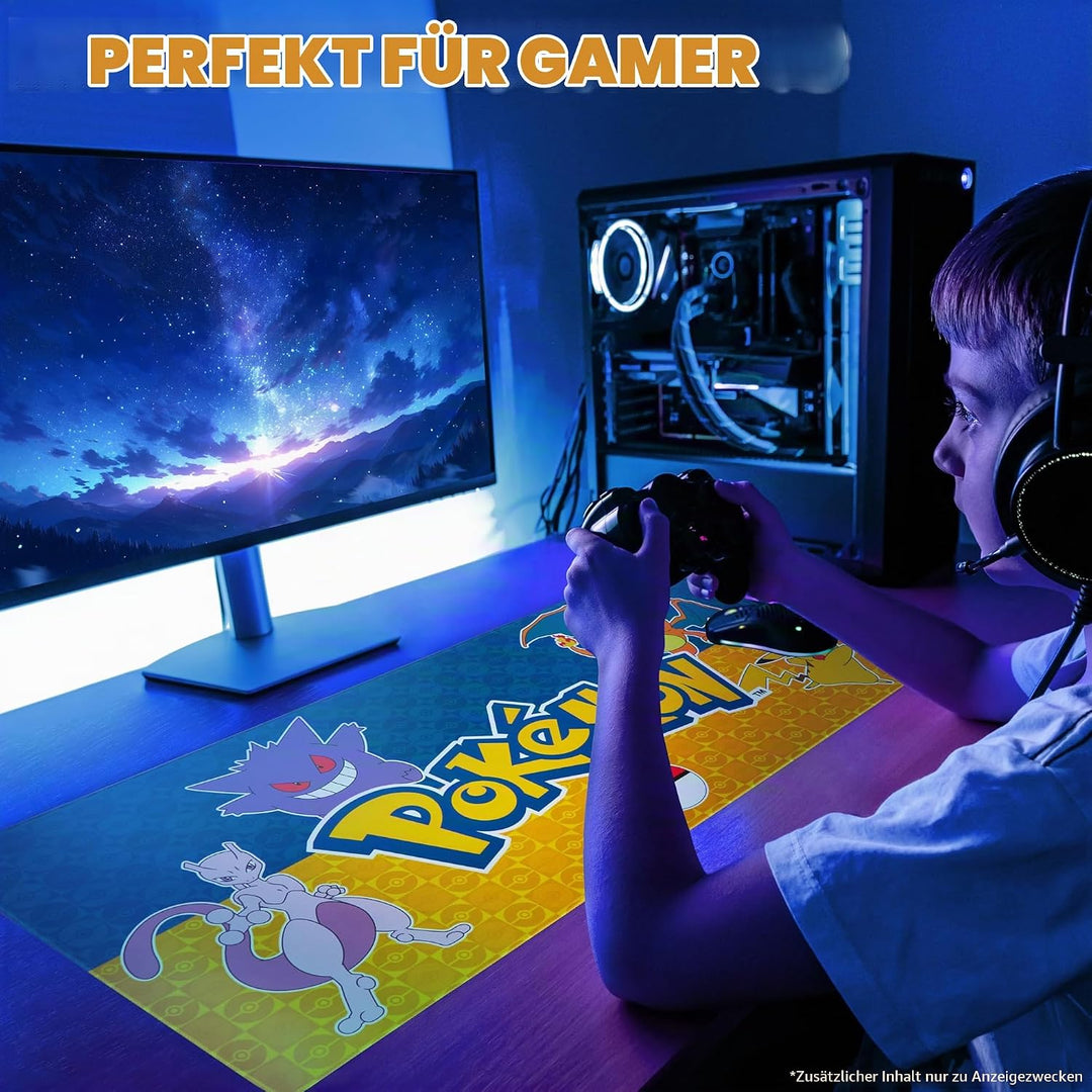 Pokemon Mauspad XXL 80x35 cm Schreibtischunterlage Gross Cooles Pikachu Mousepad Gaming rutschfest S
