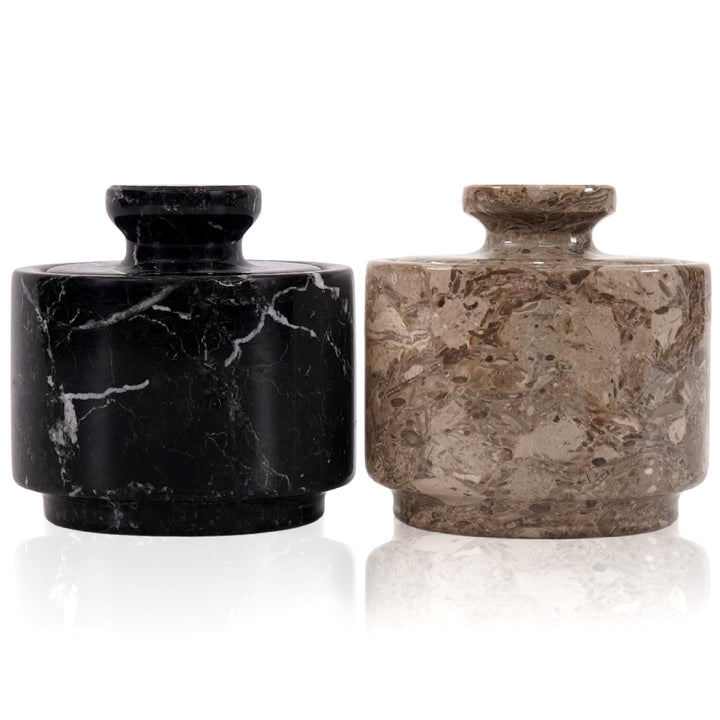 MARBLOUS KRAFTS Marmor-Salzkeller mit Deckel, 7,6 cm, Zebra-Schwarz und Ozeanisch, keltischer &amp; Knob