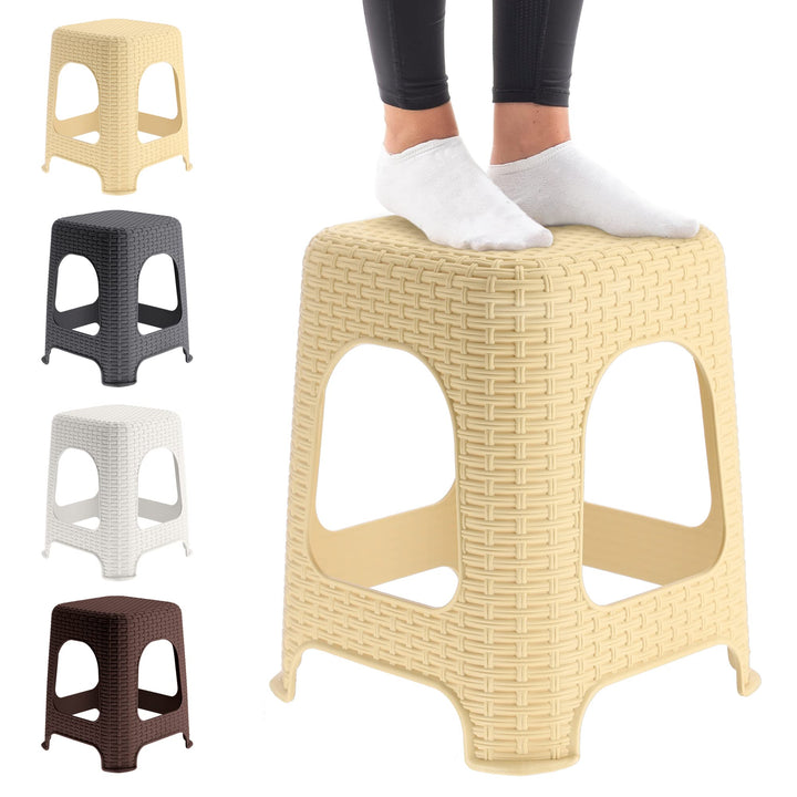 KADAX Hocker aus Kunststoff, Tritthocker bis 120 kg, Rattanhocker mit Antirutschfüssen, Badhocker, W