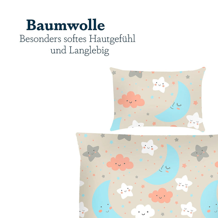 Kinder Bettwäsche 2-TLG (100x135cm / 40x60cm) Bettdecken Set, 100% Baumwolle - Babybettwäsche mit Mo