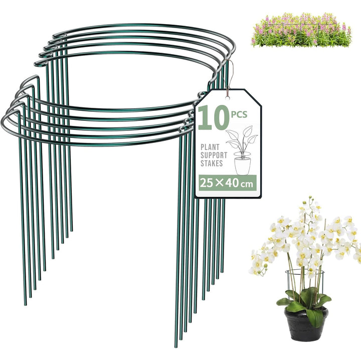 10 Stück Pflanzenstütz pfahl (25 * 40cm), Garten Blumenstütze Strauchstütze Metall Garden Halbrund S