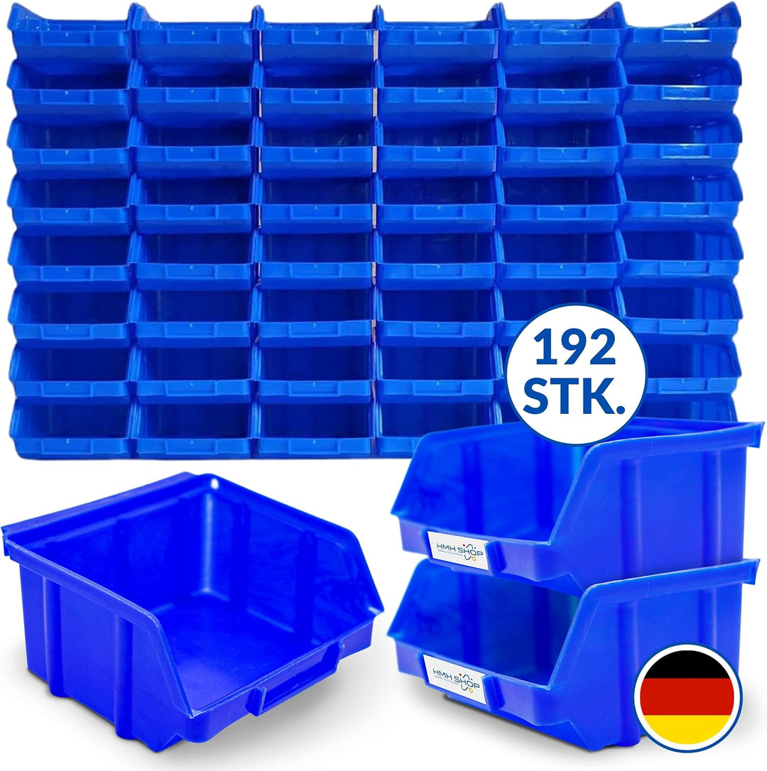 192x Stapelboxen Blau Grösse 1 (BxTxH) 100x100x52mm stapelbar blaue Sichtbox Regalbox Lagerbox Sicht