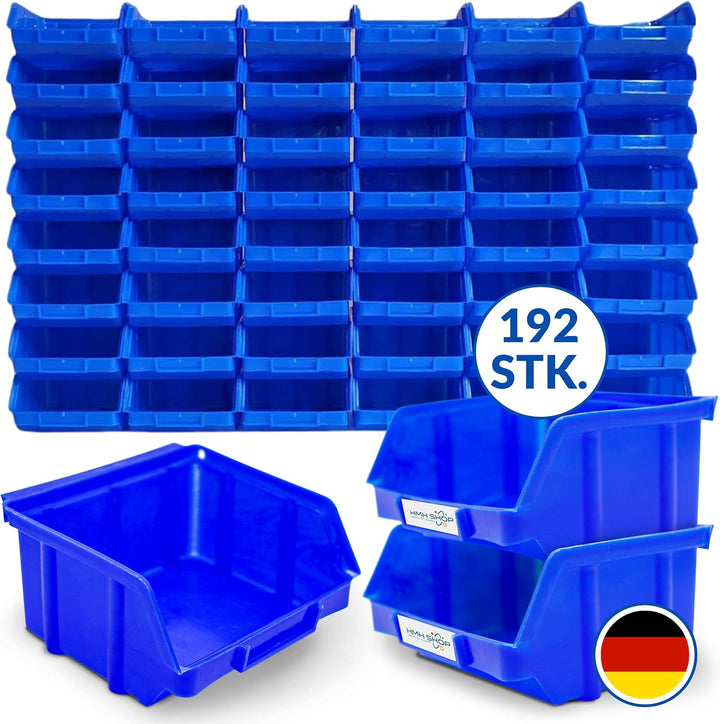 192x Stapelboxen Blau Grösse 1 (BxTxH) 100x100x52mm stapelbar blaue Sichtbox Regalbox Lagerbox Sicht