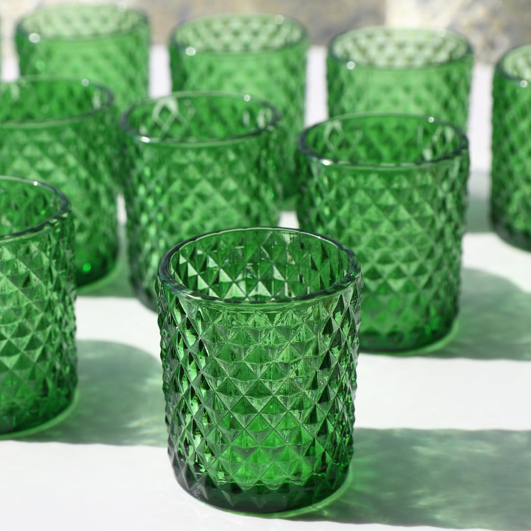 Vohocandle 12 Stück Grüne Teelichthalter aus Glas für Hochzeitstisch, Teelichtgläser Jahrgang für Ba