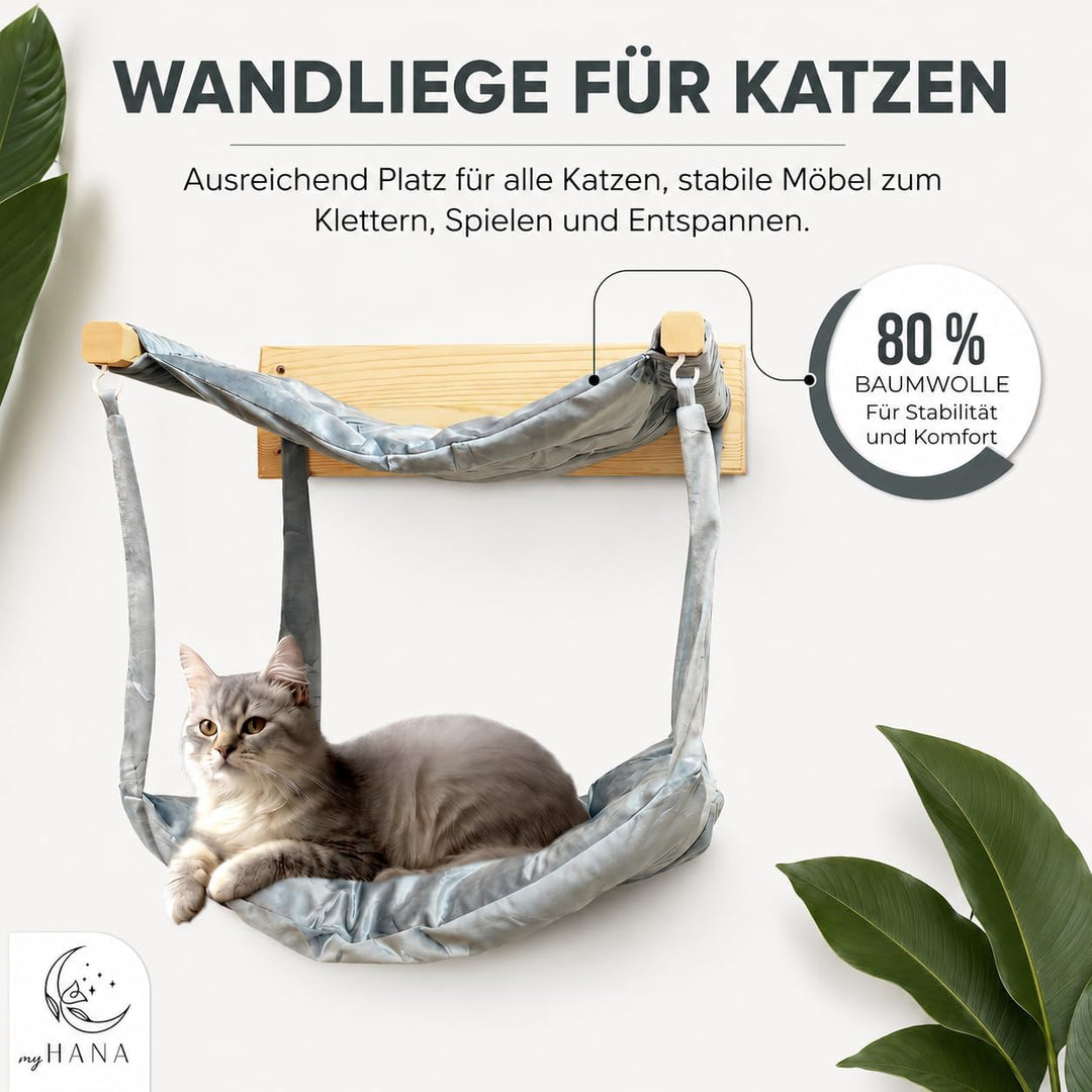myHANA Kletterwand Katzen Kiefernholz | Hängematte Katze Wand 3 Farbvarianten| WandHängematte | Katz