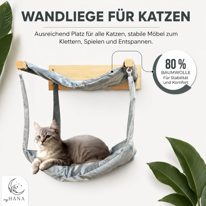 myHANA Kletterwand Katzen Kiefernholz | Hängematte Katze Wand 3 Farbvarianten| WandHängematte | Katz