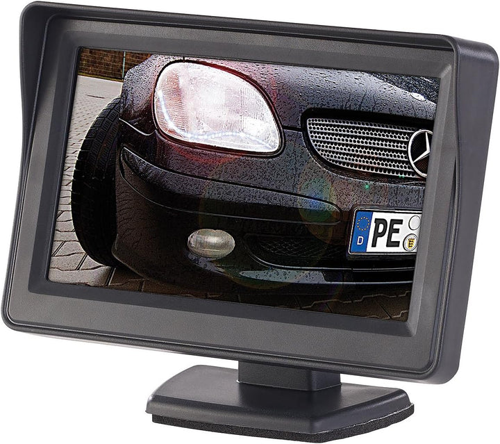 Lescars Rückfahrmonitor: Kfz-Monitor für Rückfahr- &amp; Front-Kamera, 2X Video-Cinch, 10,9 cm/4,3" (Dis
