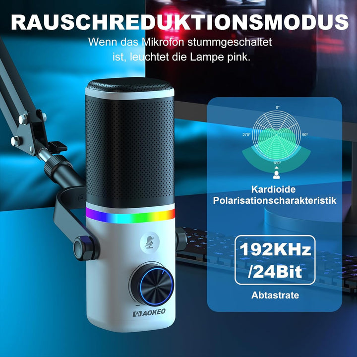 aokeo Mikrofon PC mit Mikrofonarm,AK-10 USB/XLR Dynamisches Gaming Mikrofon für Podcast,Streaming mi