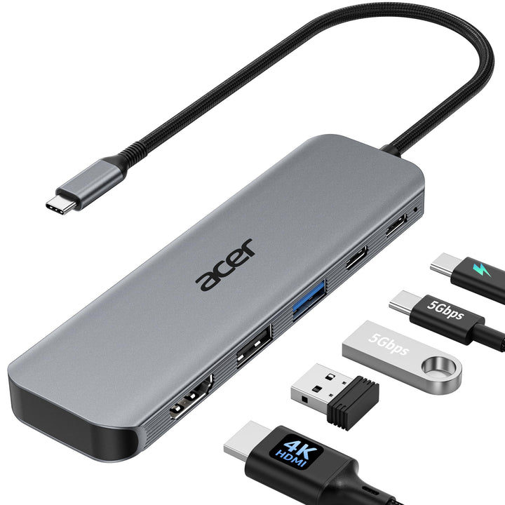acer USB C Hub 5-in-1, 4K@60Hz USB C auf HDMI Adapter, USB-A+USB-C 5 Gbps Datenport, PD 100W, Multip