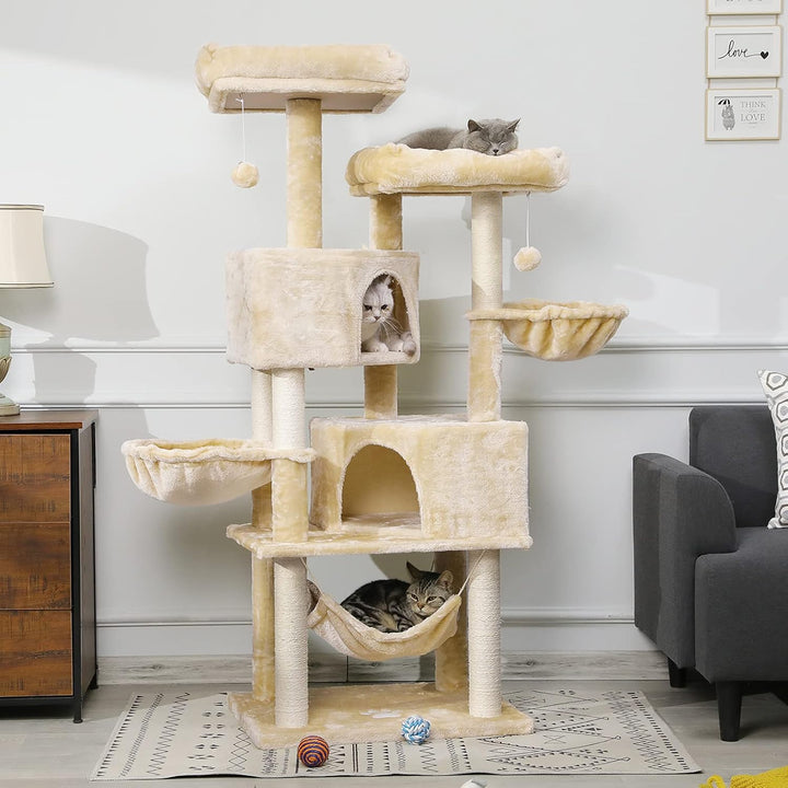 MSmask Kratzbaum gross 153 cm hoch, Katzenbaum für Gross Katzen mit 2 grosser Plattform, gross Höhle