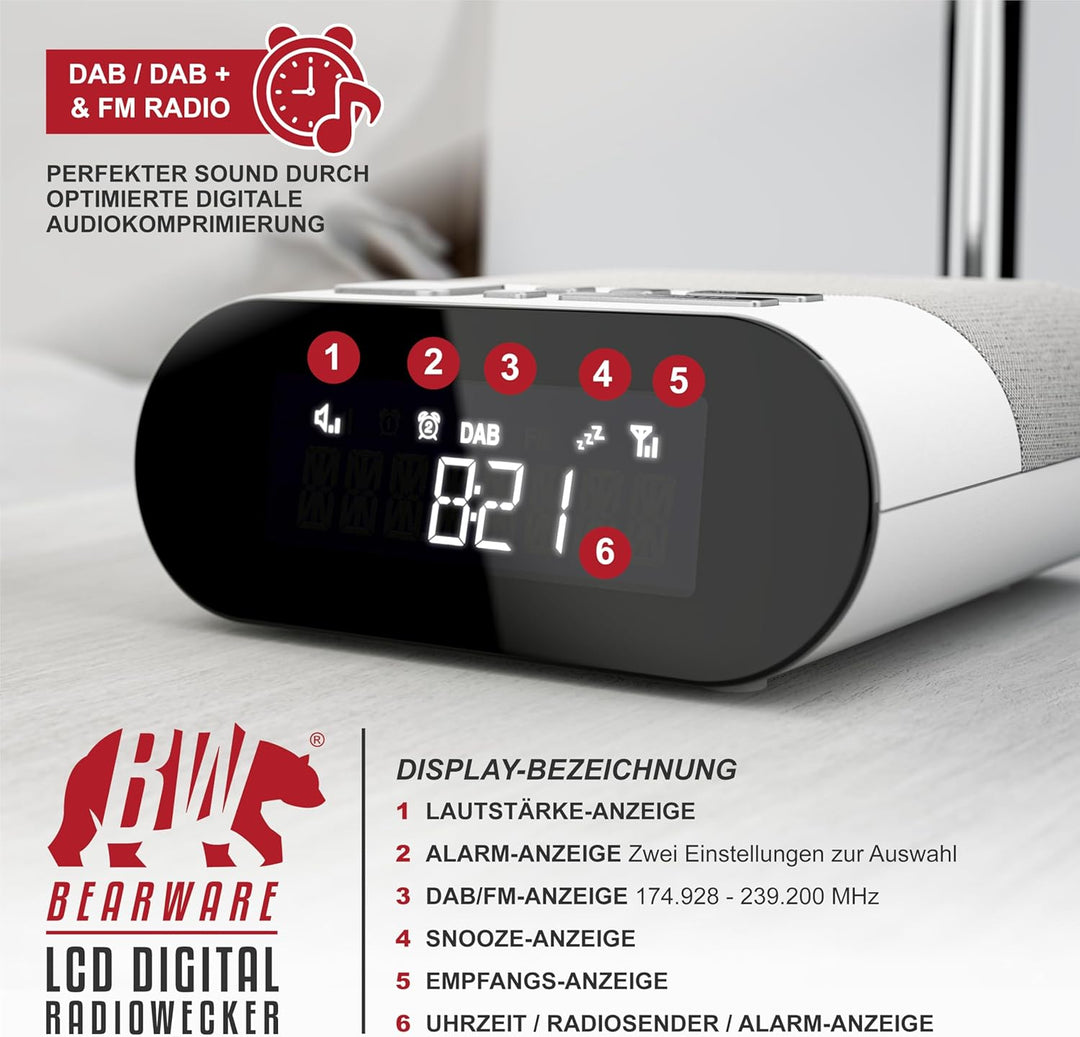 CSL - DAB Plus Radio digital - Radiowecker DAB+ FM UKW - je 20 Speicherplätzen – 16 Lautstärkestufen