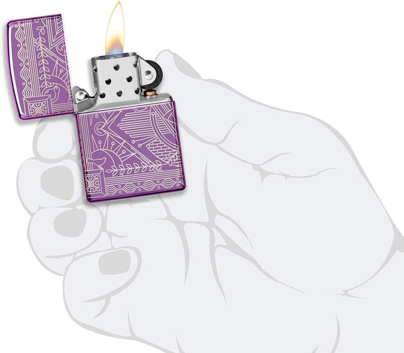 ZIPPO – Sturmfeuerzeug, Hyper Pastiche, 360° Laser Engraved, High Polish Purple, nachfüllbar, in hoc