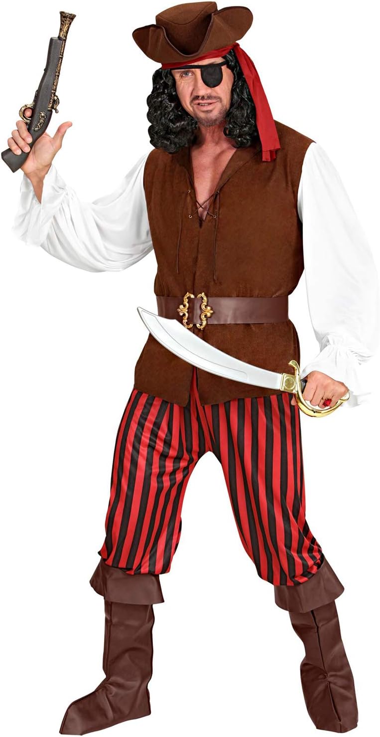 "PIRATE" (shirt with vest, pants, belt, boot covers, headband, hat, eye-patch) - (M), M