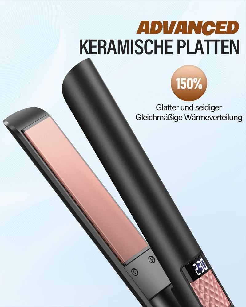 BESTOPE MIX 2 in 1 Glätteisen Locken und Glätten, Haarglätter mit Keramikbeschichtung, LCD-Display,