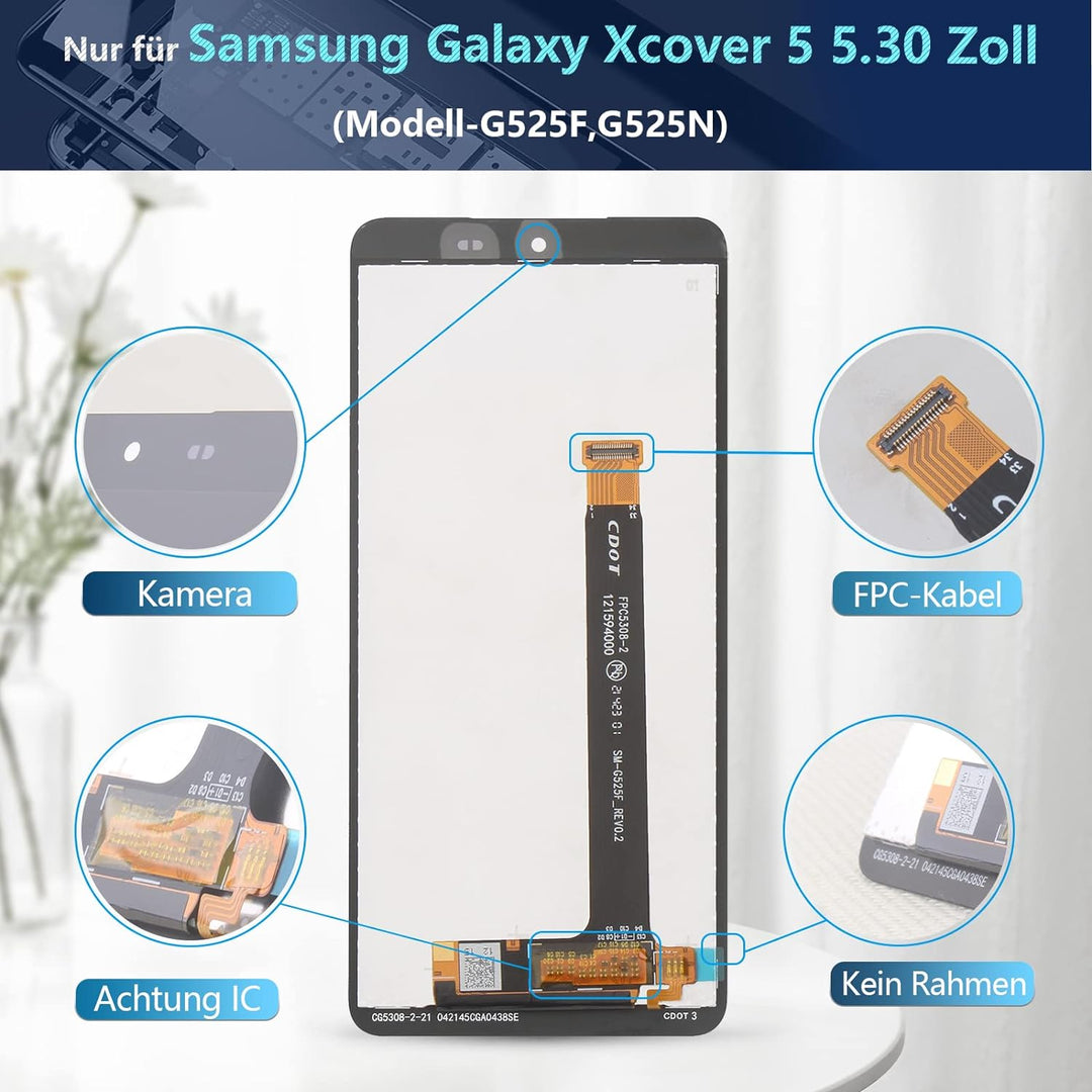 RongZy Display für Samsung Galaxy Xcover 5 LCD Bildschirmersatz Digitizer Touchscreen Montiert Ersat