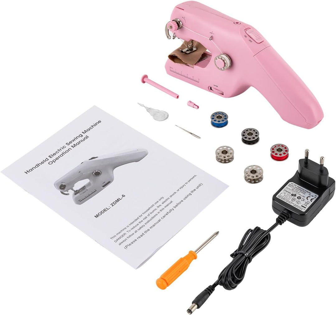 Elektrische Handnähmaschine mit Doppeleinfädelung, Tragbare Mini Nähmaschine, DIY-Haushalt Nähmaschi