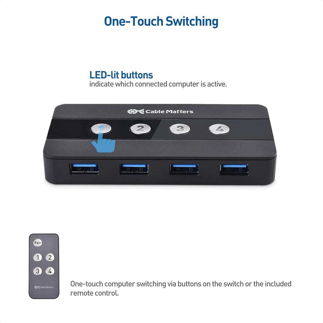 Cable Matters 4-Port USB 3.0 KVM Switch Hub (USB Switch 4 In 4 Out, KVM Switches) für 4 Computer - U