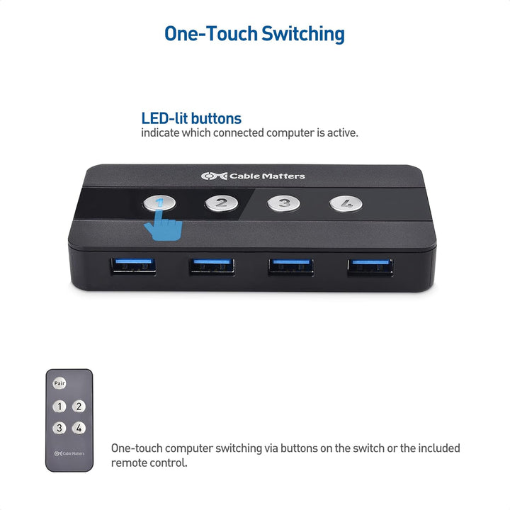 Cable Matters 4-Port USB 3.0 KVM Switch Hub (USB Switch 4 In 4 Out, KVM Switches) für 4 Computer - U