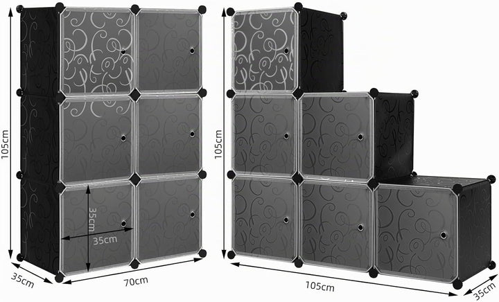 WOLTU Schuhboxen stapelbar, Schuhregal mit 6 Stapelboxen, Aufbewahrungsbox mit Tür, DIY Steckregal,
