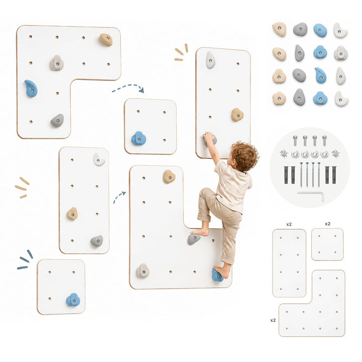 MAMOI® Indoor-Kletterwand mit Griffen, Moderne Kletterwand für das Zimmer, weisse Holzwerkstoffplatt