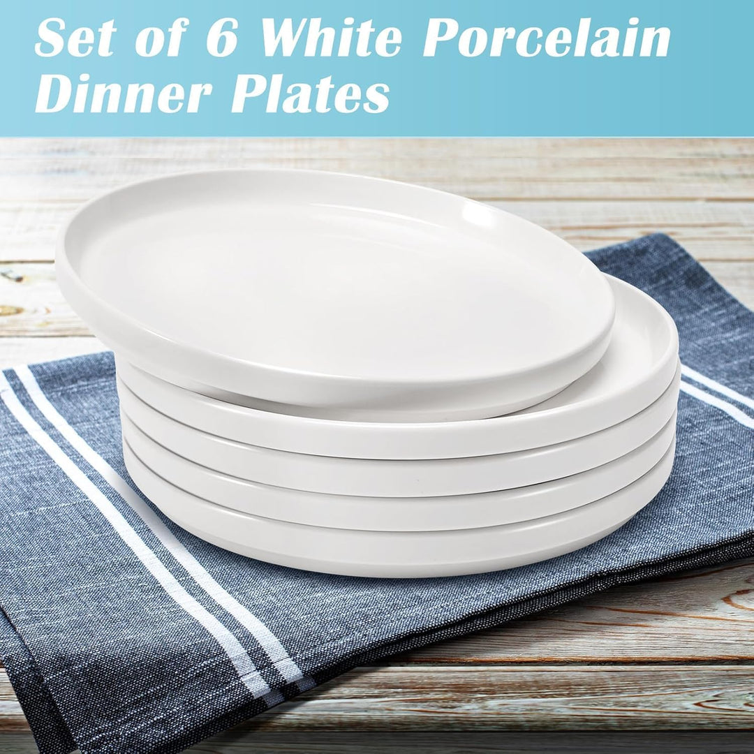 6 Stück Speiseteller, 20 cm Teller Set,Weiss Porzellan Speiseteller,Keramikteller für Salat, Pasta,