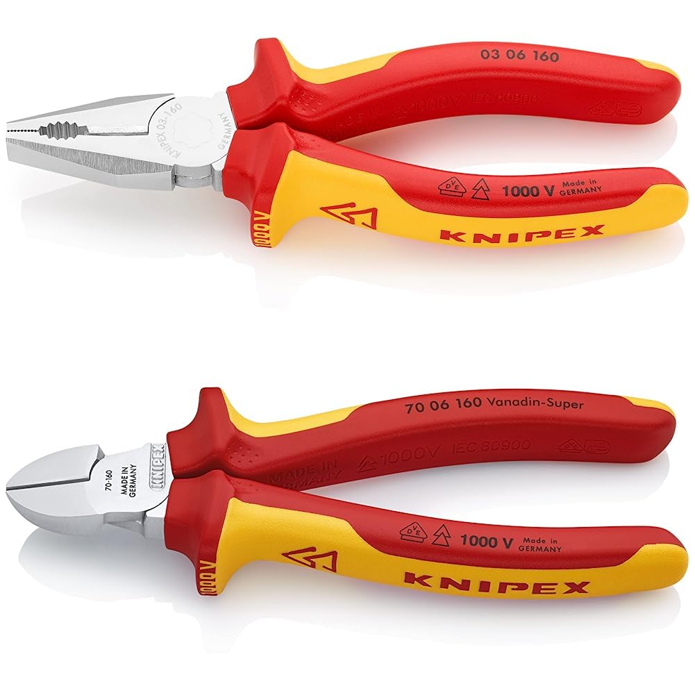 Knipex Kombizange verchromt, isoliert mit Mehrkomponenten-Hüllen, VDE-geprüft 160 mm 03 06 160 + Kni
