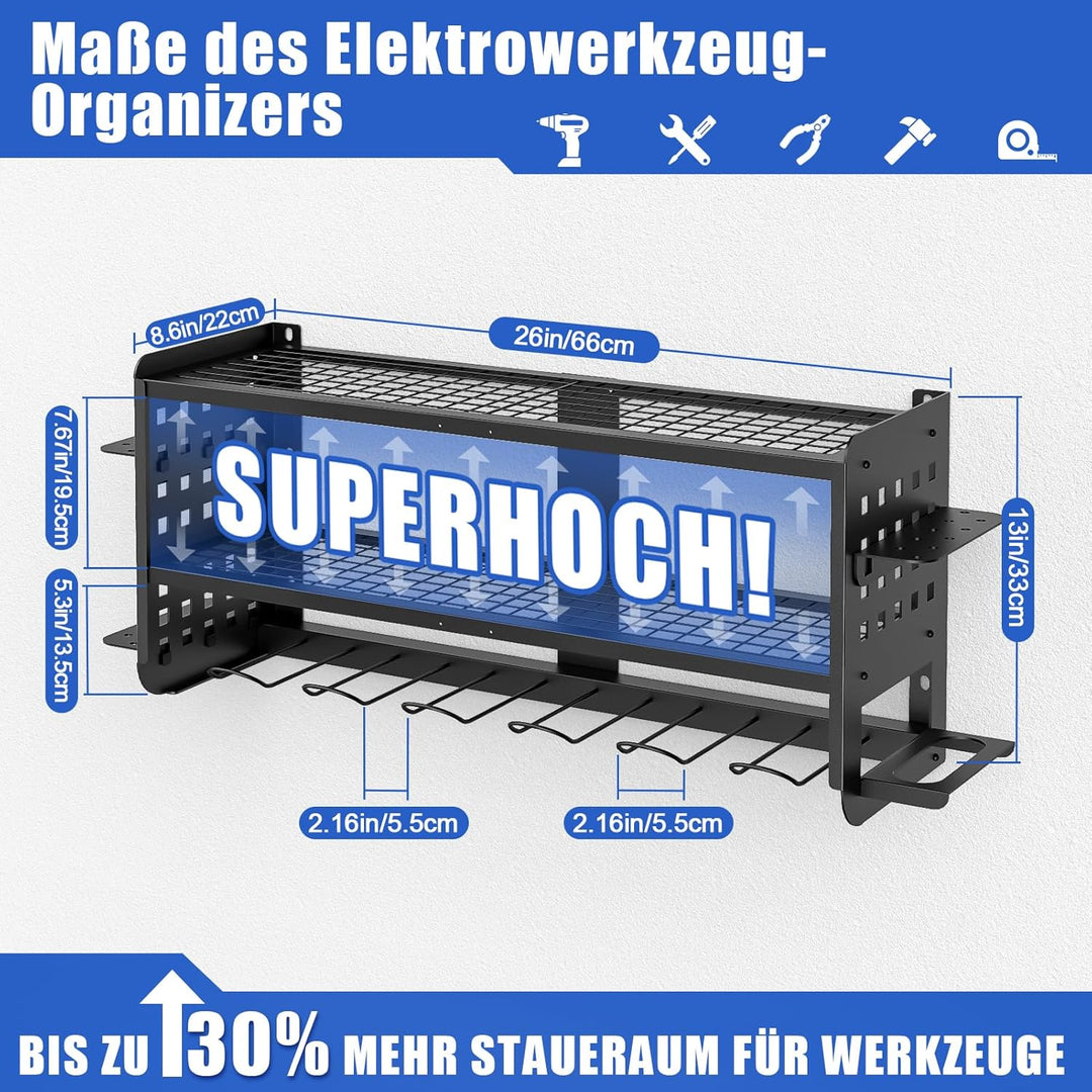 Werkzeug Organizer Wand - Schwerlast-Stahlregal, belüftetes Gitter mit Haltern für Bohrer/Hämmer/Sch