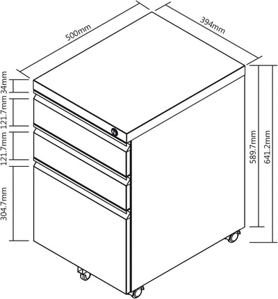 Maclean MC-850 Büro-Rollcontainer mit Schloss Bürodatenschrank Büro-Rollcontainer 3 Schubladen 39x64