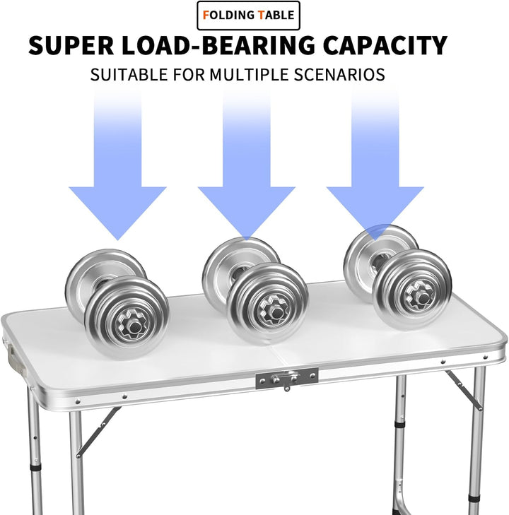 Aluminium-Klapptisch, tragbar, faltbar, Picknicktisch, Campingtisch, 3-fach höhenverstellbar, leicht