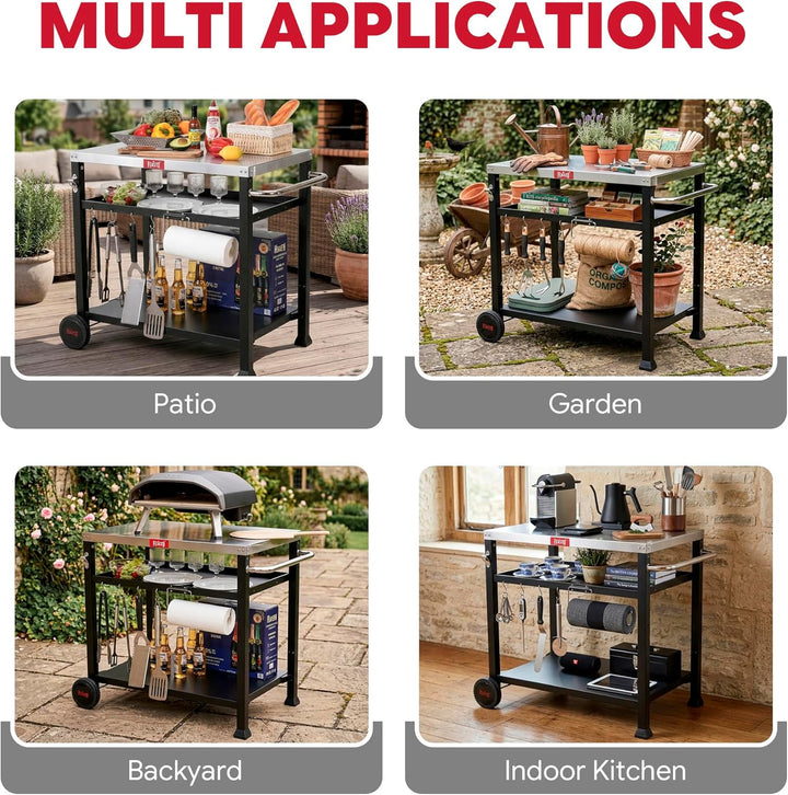 FEASTO Beweglicher Tisch für Lebensmittelzubereitung und Arbeitswagen, für Zuhause und Outdoor, mult