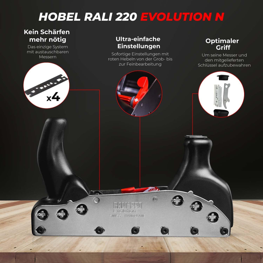 Handhobel Rali® 220 Evolution N - Einfaches Einstellen und hochwertiges Design mit metallbeschichtet