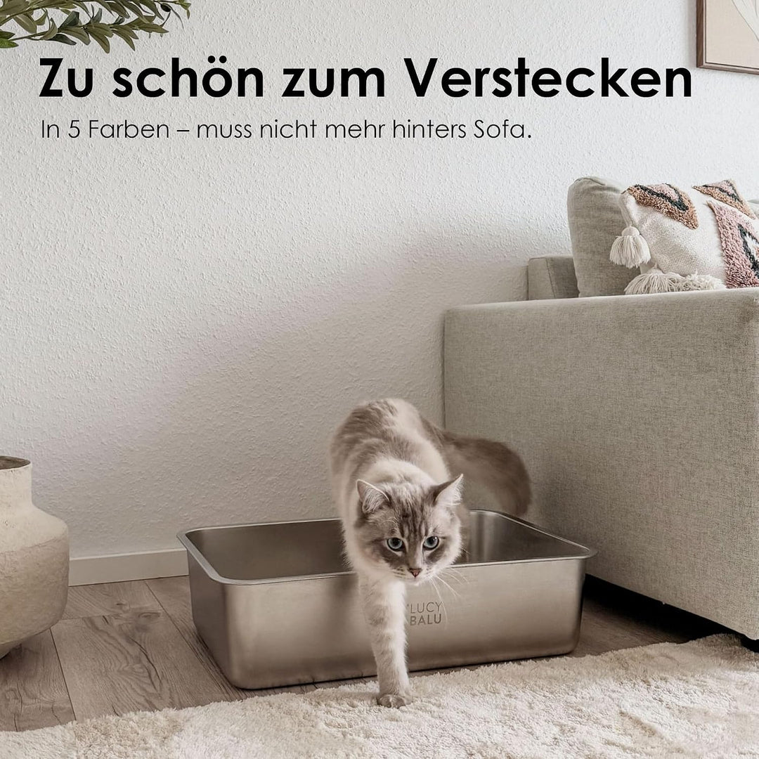 LucyBalu® Edelstahl Katzenklo geruchsfrei | grosse Katzentoilette aus Edelstahl | offenes Katzenklo