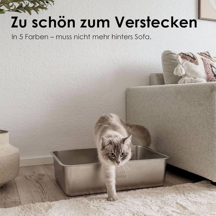 LucyBalu® STEELOO Edelstahl Katzenklo geruchsfrei | XXL-Katzentoilette aus Edelstahl | offenes Katze