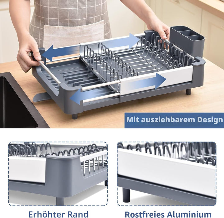 KINGRACK Erweiterbares Abtropfgestell,Geschirr abtropfgestell, Aluminium Geschirrkorb,Verstellbarer