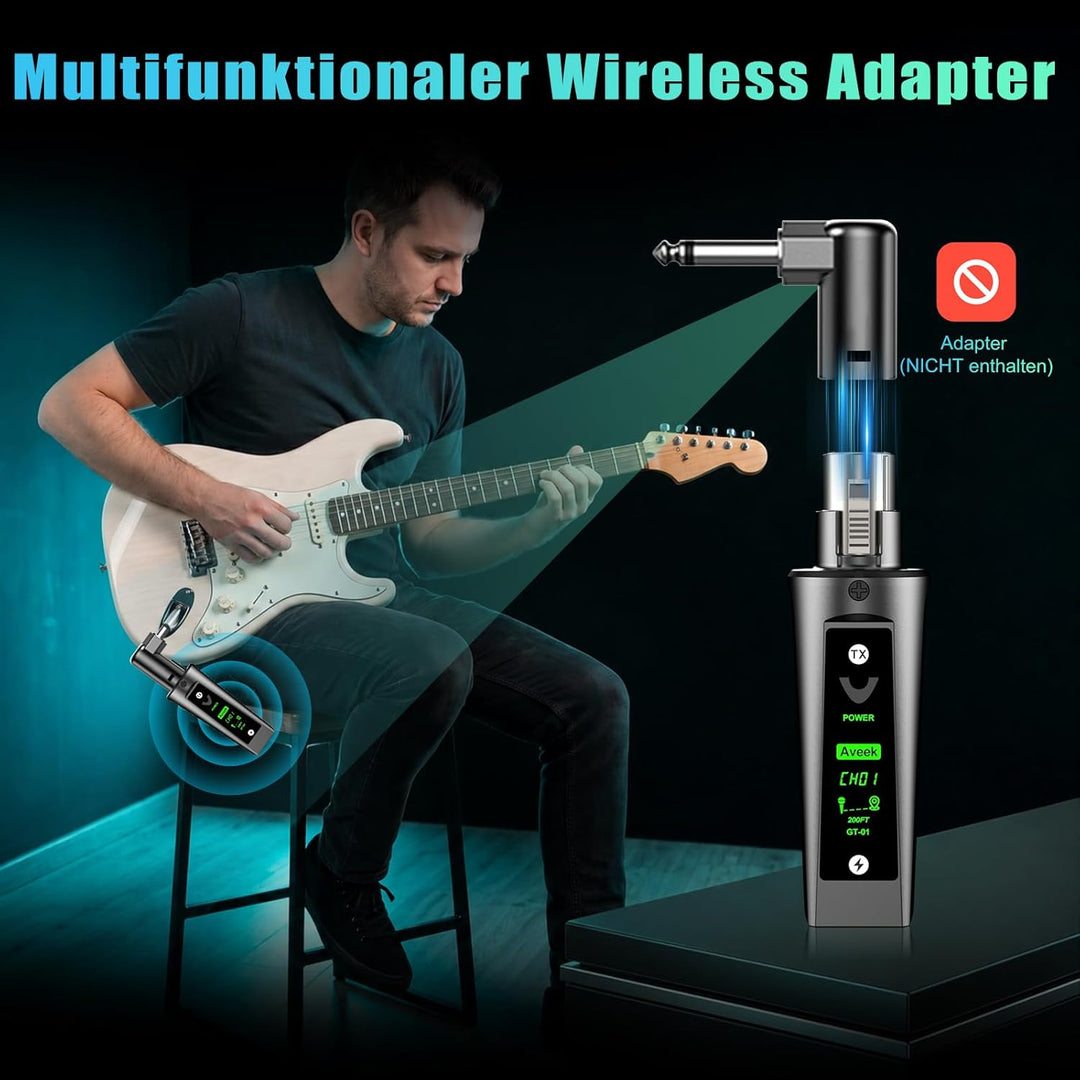 Aveek Kabelloses XLR-Sender/Empfänger für dynamisches Mikro,60 m Reichweite |, Empfänger +2 Sender