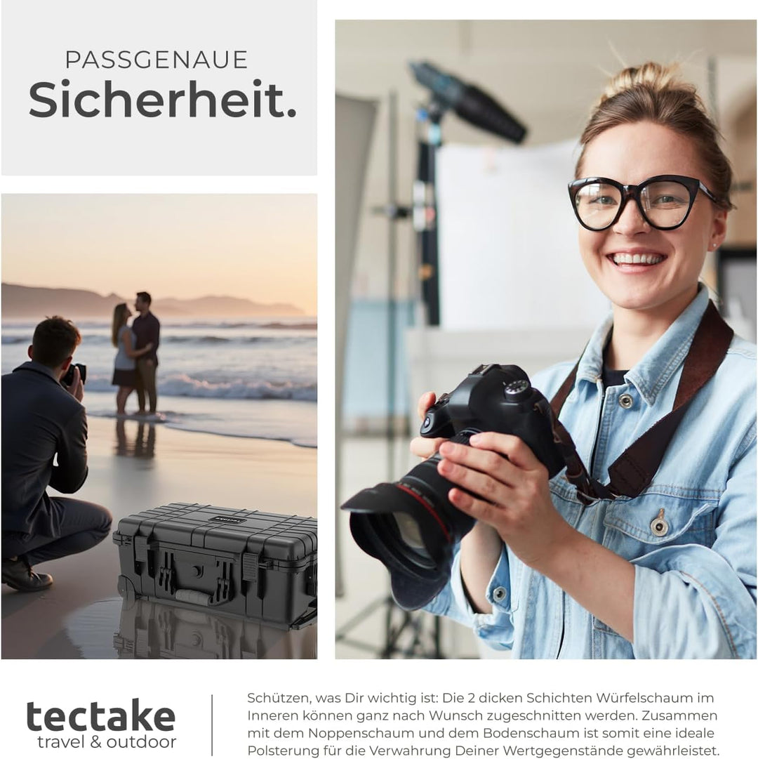 tectake® Transportkoffer leer mit Schaumstoff, Universalkoffer mit Rollen, wasserdichter Koffer, Tro