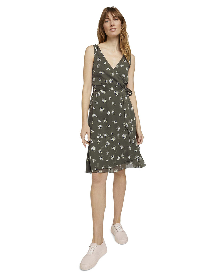TOM TAILOR Damen Ärmelloses Chiffonkleid 34 27428 - Khaki Floral Design, 34 27428 - Khaki Floral Des
