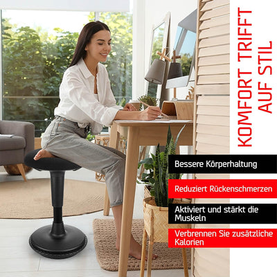 Dynaseat Ergonomischer Hocker höhenverstellbar zum Sitzen & Stehen (Schwarz, 65-85 Variante) - Sitz