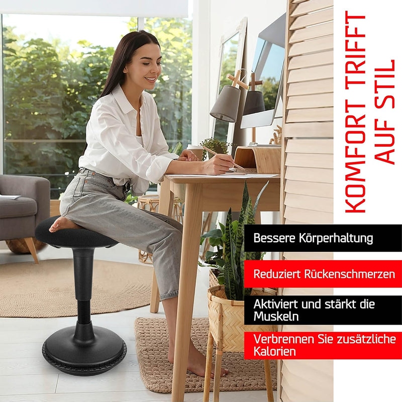 Dynaseat Ergonomischer Hocker höhenverstellbar zum Sitzen & Stehen (Schwarz, 65-85 Variante) - Sitz
