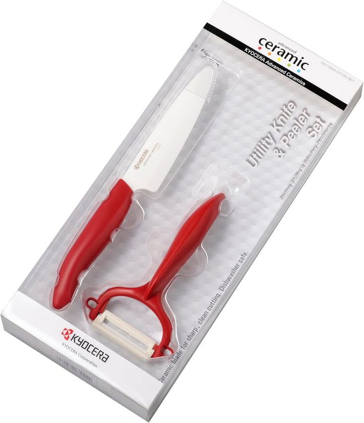 Kyocera GEN Colour Starterset, Obst-/Gemüsemesser (Klinge 11 cm) mit Schäler, roter Griff Rot Starte