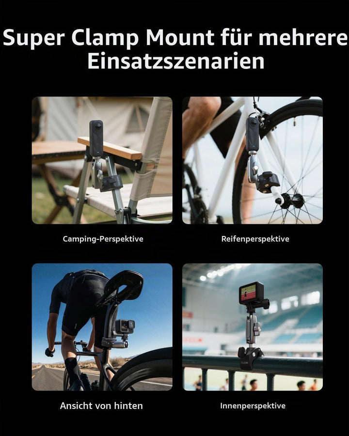 TELESIN Motorradfahren Krabbenklaue Klemme Magic Arm 360° Einstellung Super Klemme 1/4" Schraube für