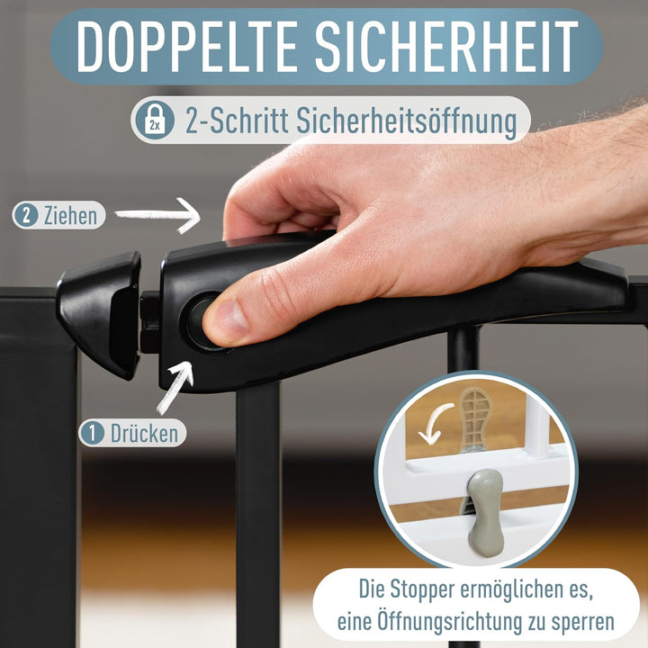 ib style® Berrin | PREISSIEGER | Türschutzgitter | Ohne Bohren | 90° Stop | Auto-Close | Schwarz | 6