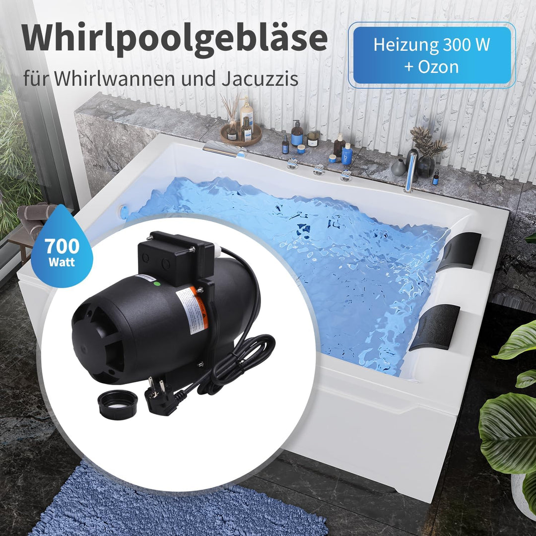 AQUADE Gebläse Set Whirlpool Bausatz Luftgebläse Airblower mit Airjets für Badewanne mit 10 Airjet,