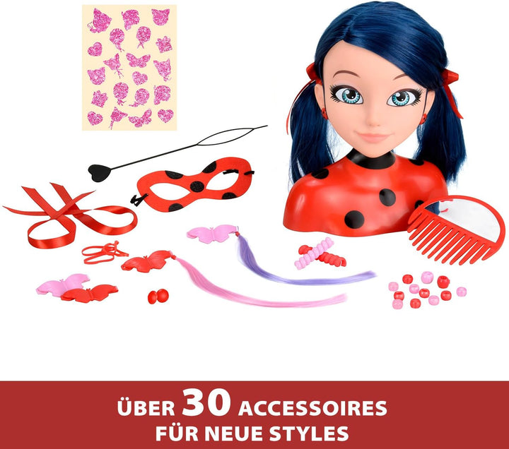 Bandai – Miraculous Ladybug – Miraculous Deluxe Frisierkopf, 21 cm – Marinette-Frisierkopf + 30 Acce