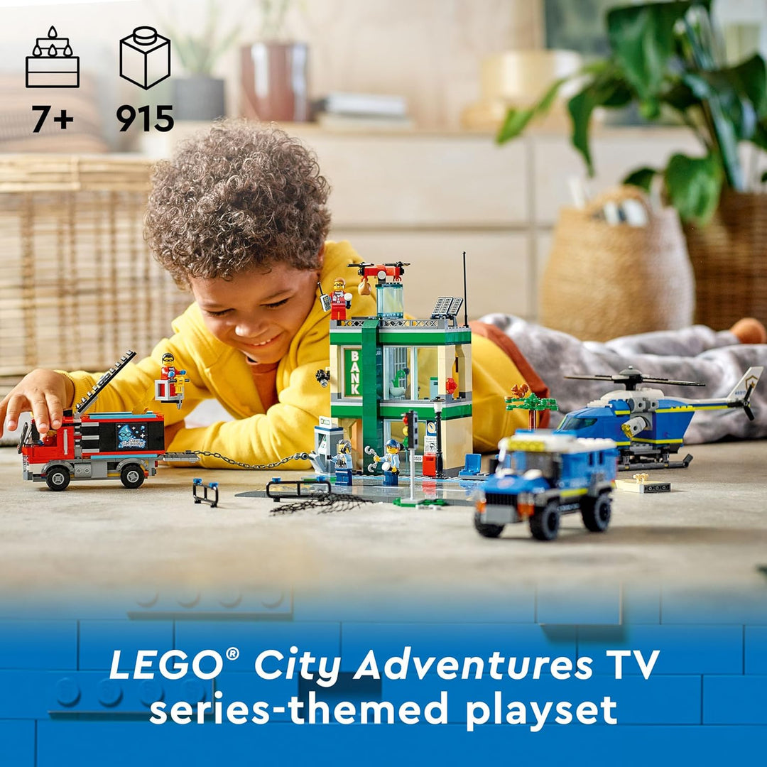 LEGO 60317 City Banküberfall mit Verfolgungsjagd mit Hubschrauber, Drohne und 2 LKWs, Polizei-Set, W