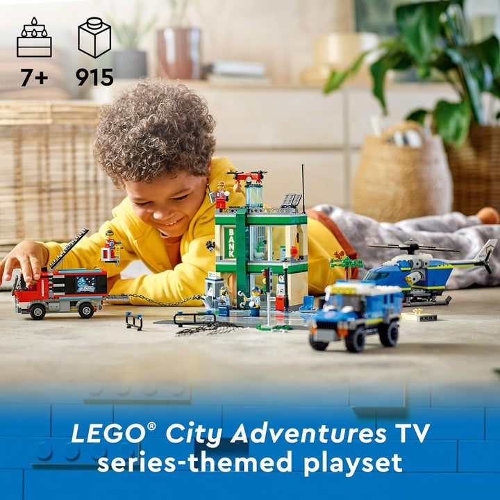 LEGO 60317 City Banküberfall mit Verfolgungsjagd mit Hubschrauber, Drohne und 2 LKWs, Polizei-Set, W