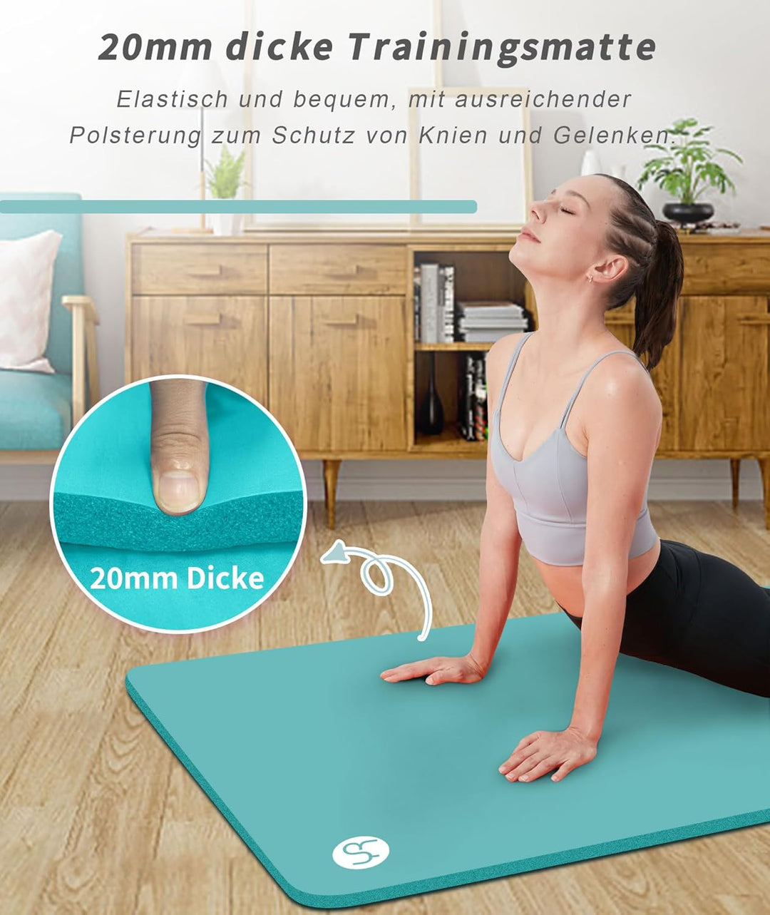Yogamatte 2cm Extra Dick Fitness Matte 195×61cm NBR Gymnastikmatte Übungsmatte für Pilates Gym Worko