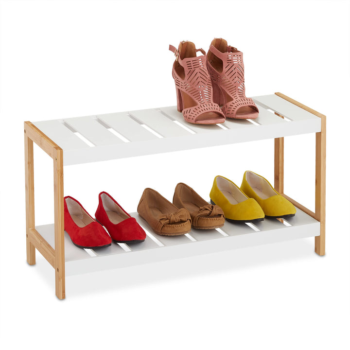 Relaxdays Schuhregal, 2 Ebenen, für 6 Paar Schuhe, offen, Schuhständer HBT: 36 x 70 x 26 cm, MDF, Ba