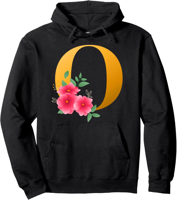 Floral O Alphabet Cute Initial Monogram Letter O Graphic Pullover Hoodie